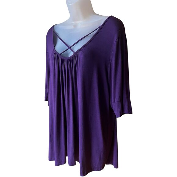 Molly & Isadora Purple Strappy Modal Rayon Short Sleeves Stretch Top Sz 2X - Picture 3 of 9